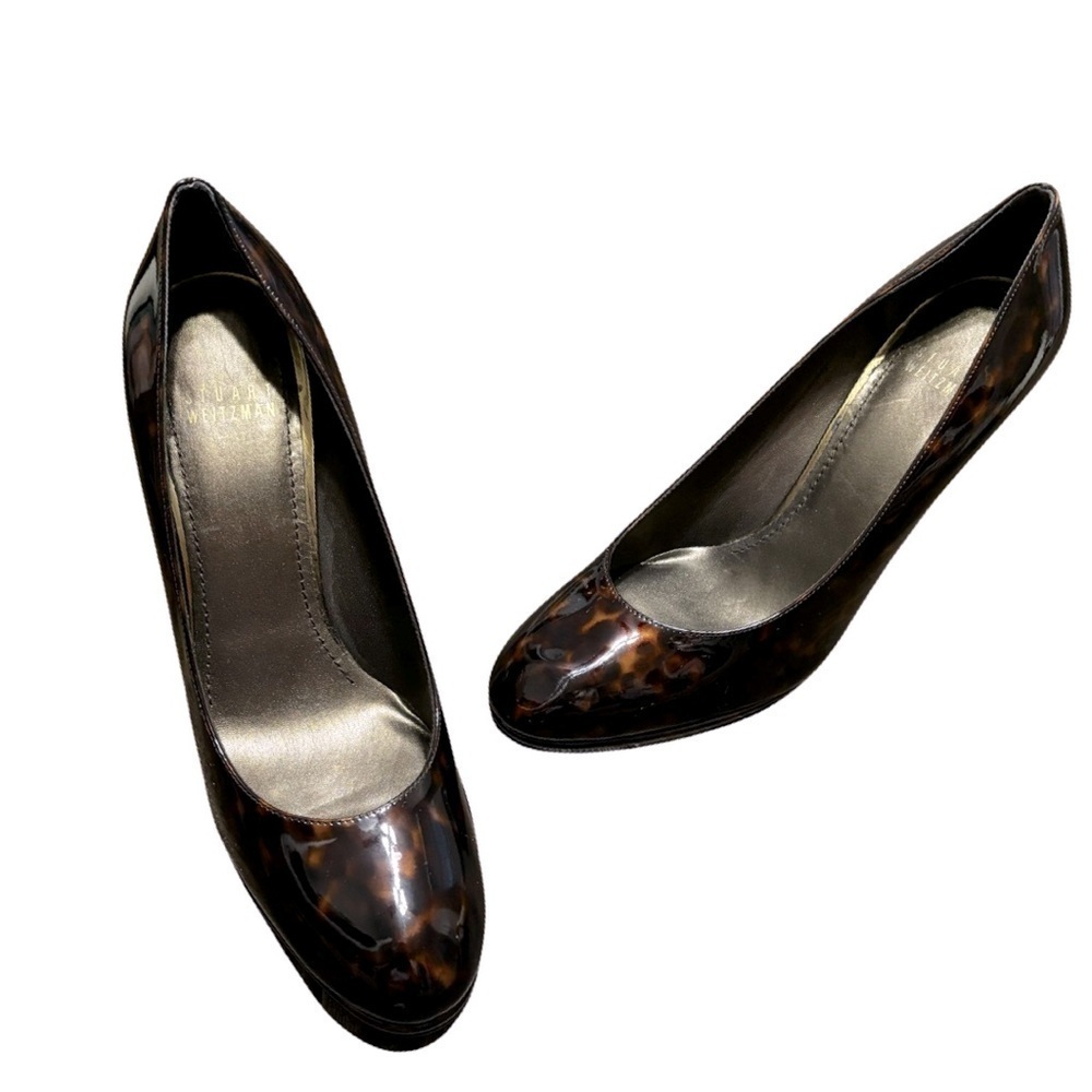 Stuart Weitzman Tortoise Shell Patten Leather Hee… - image 1